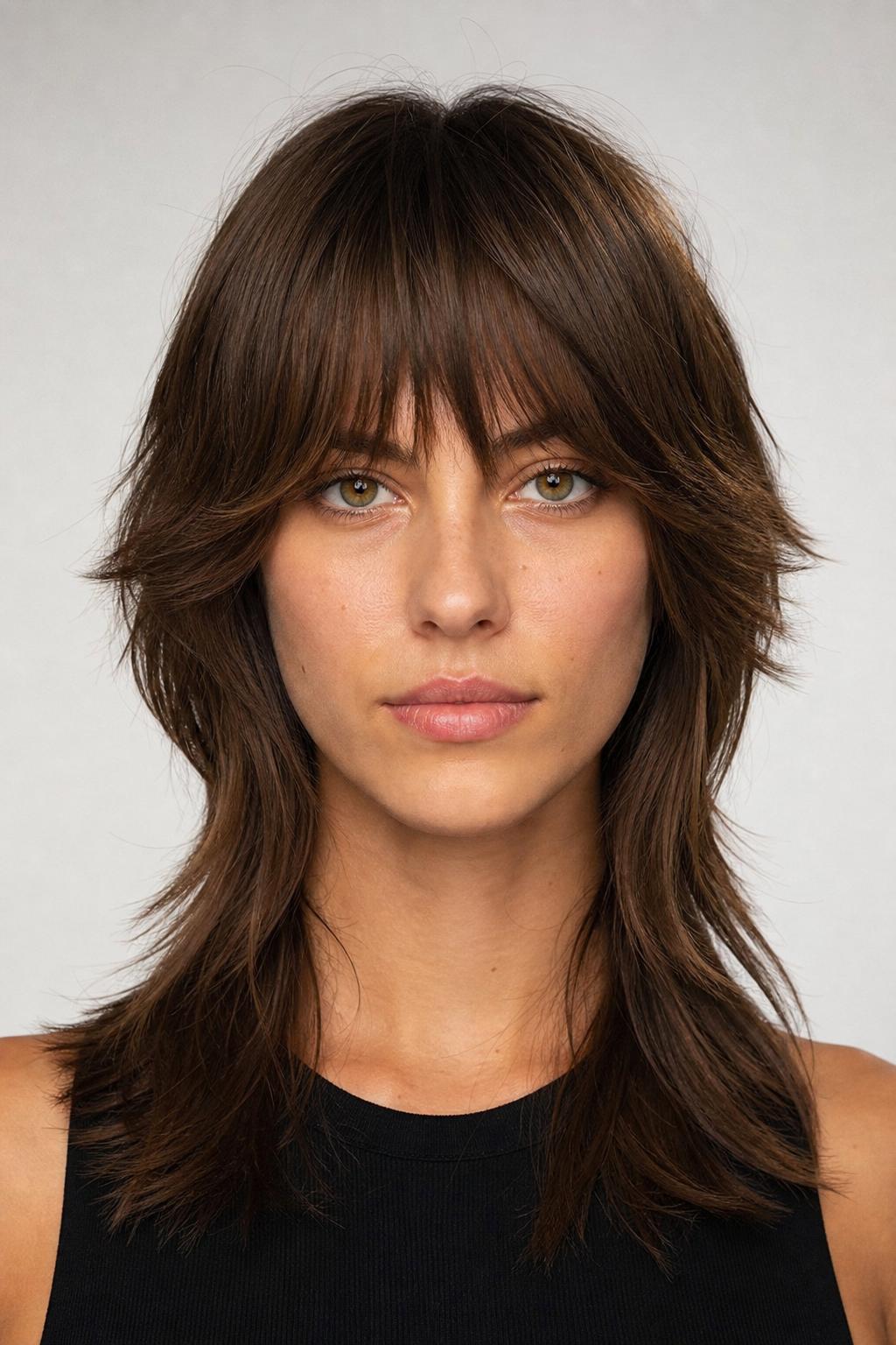 Wolf Cut with Bottleneck Bangs on Straight Hair