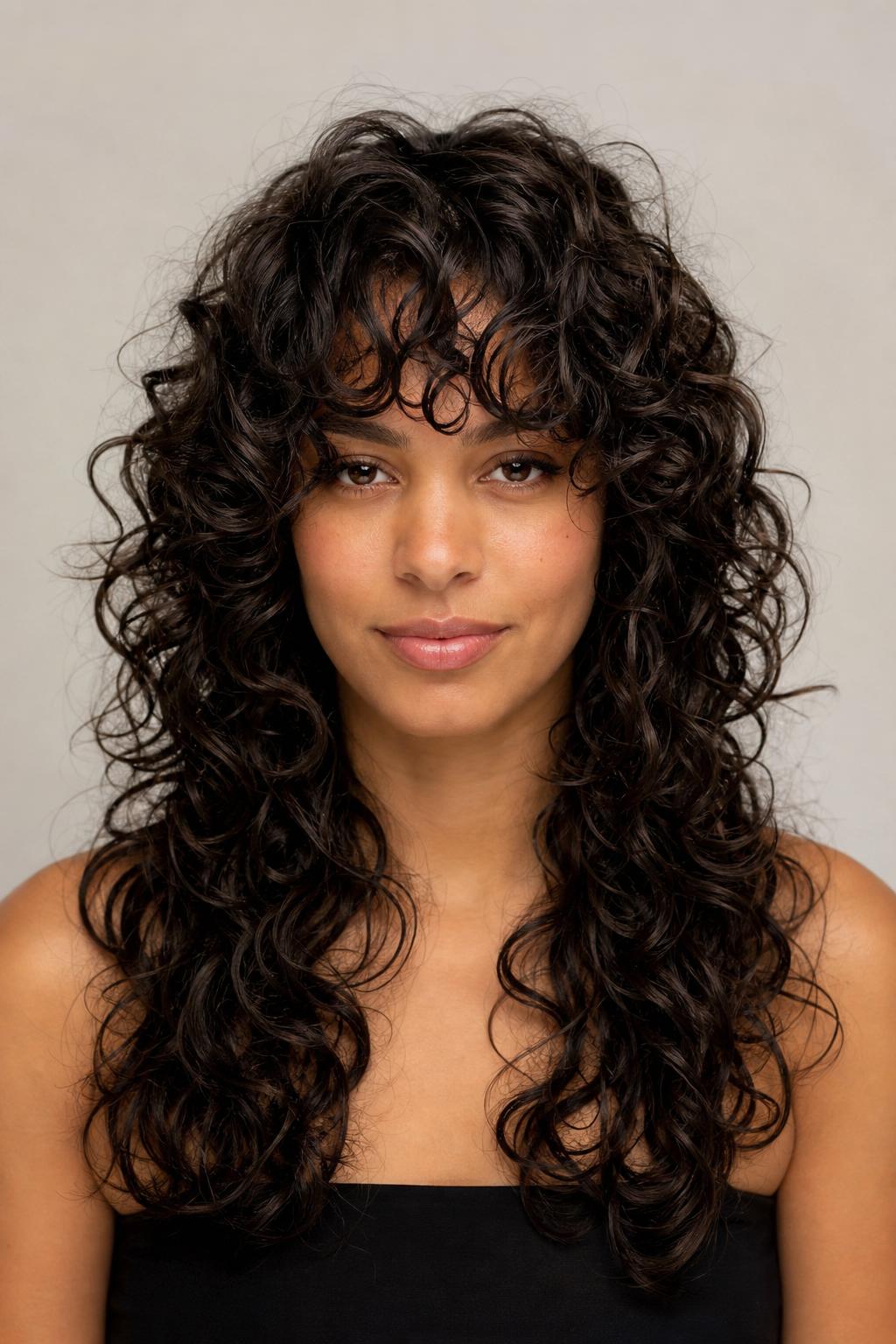 Wolf Cut with Curtain Bangs on Natural Curly Hair