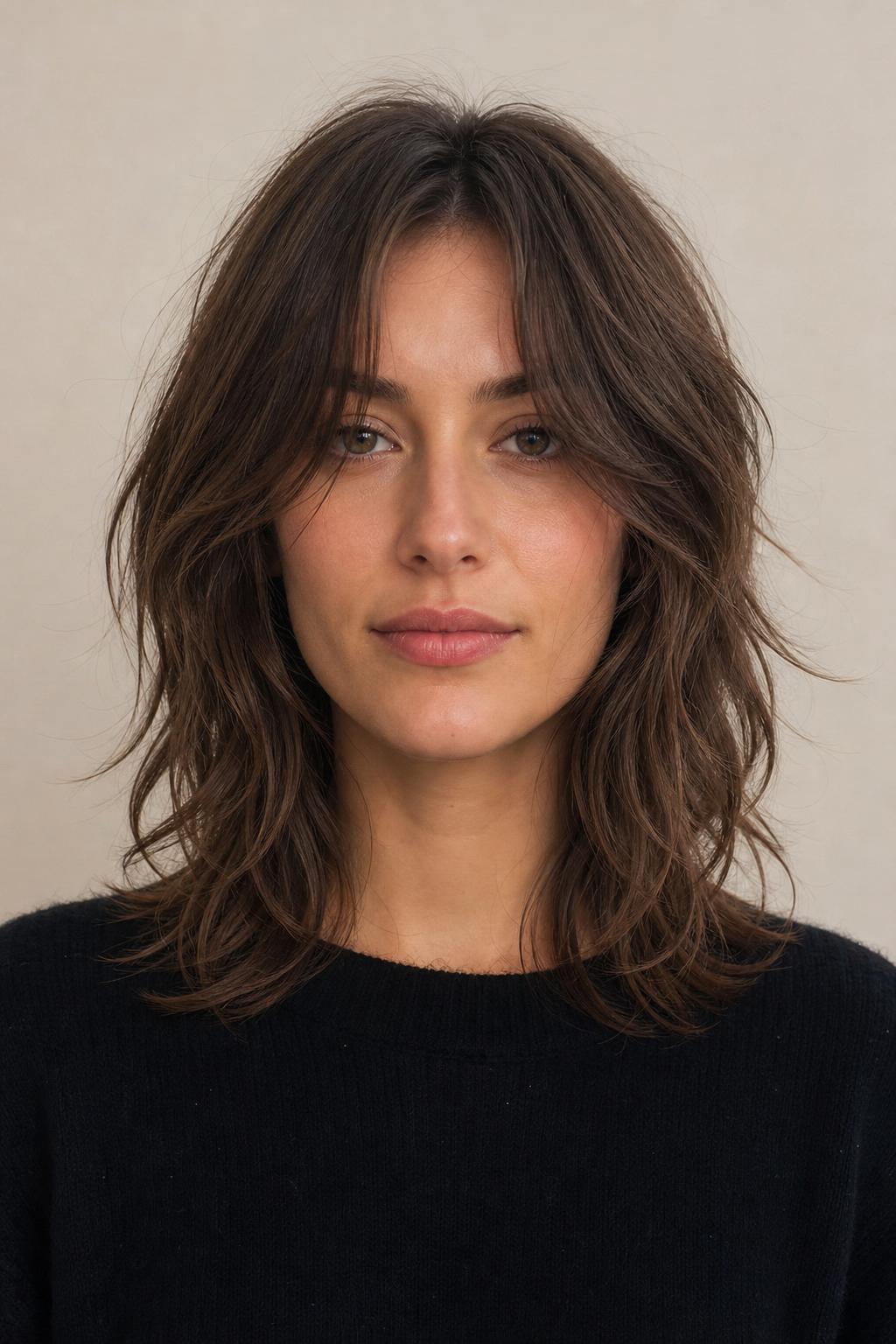 Long Wolf Cut with Extended Curtain Bangs