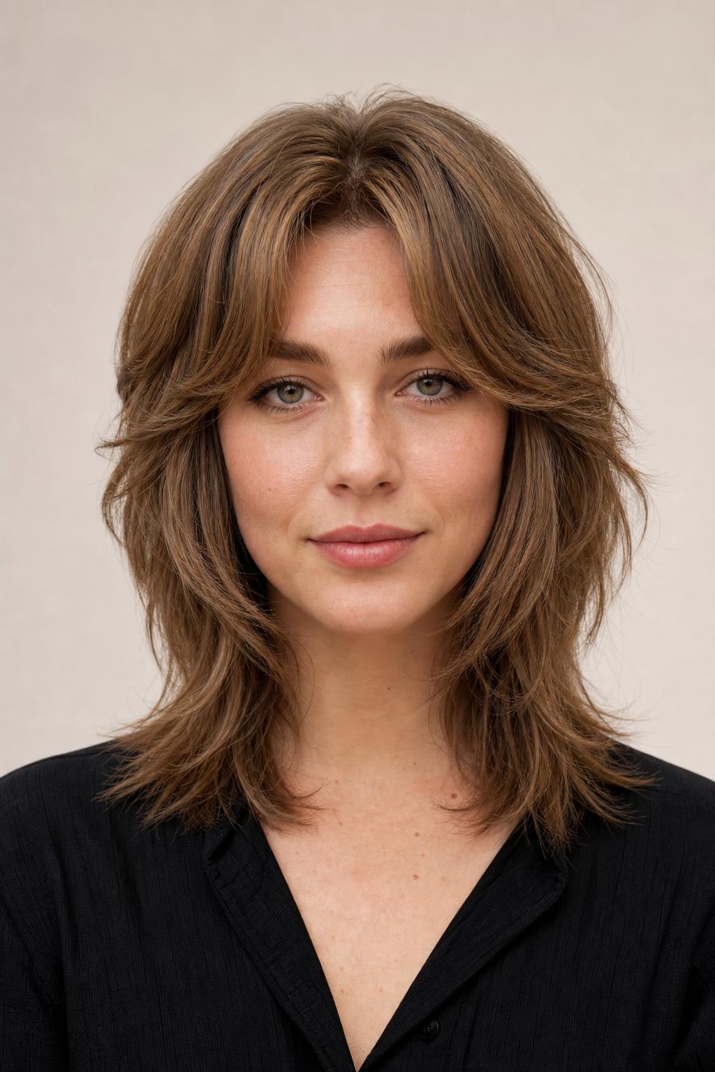 Wolf Cut with Curtain Bangs on Fine Hair