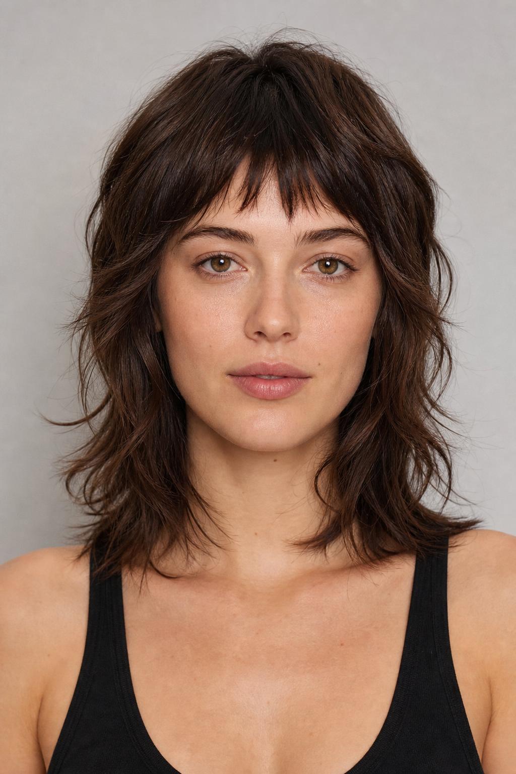 Wolf Cut with a French Fringe Wispy Bang