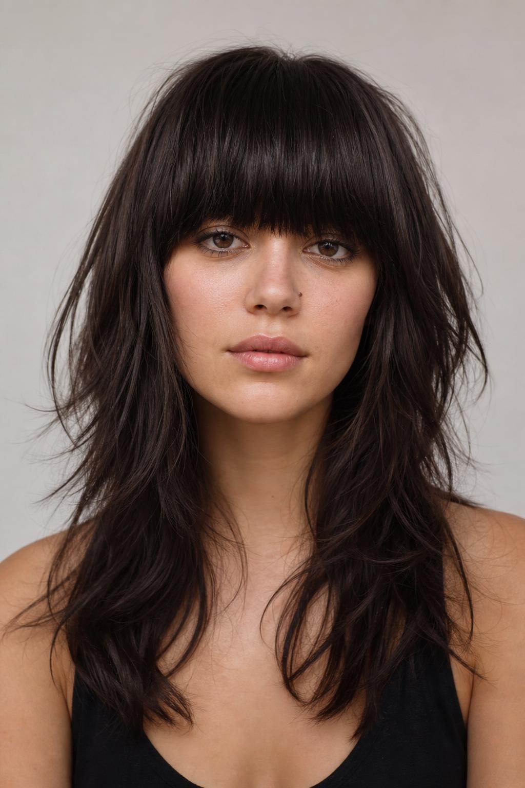 Wolf Cut with a Heavy Full Fringe