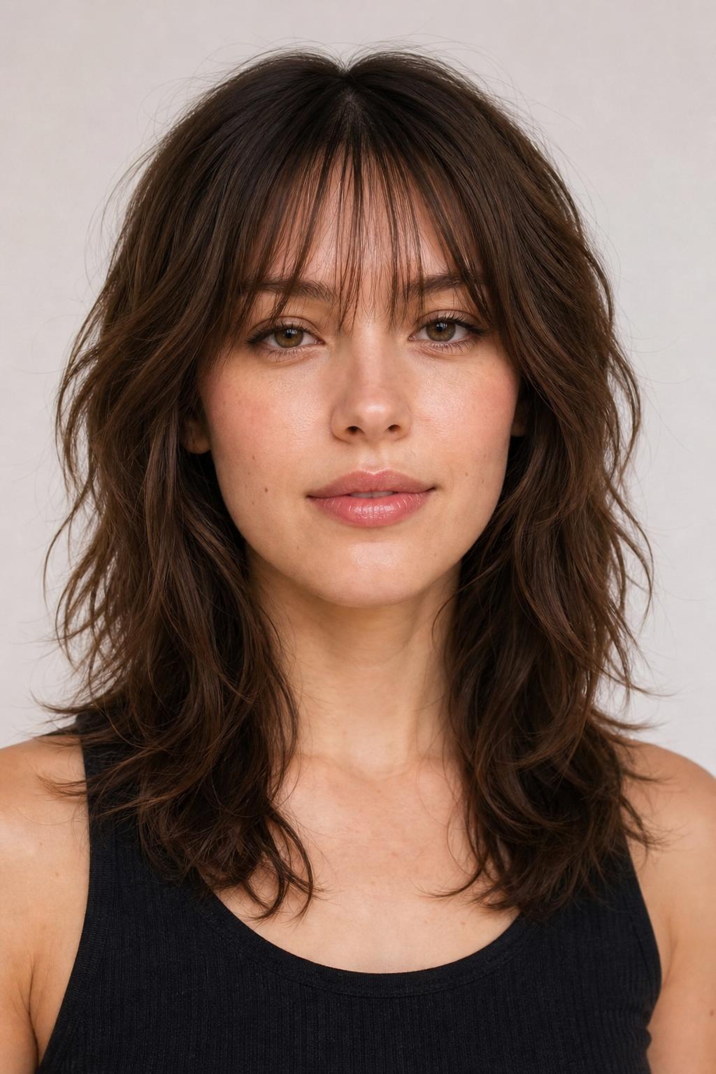 Wolf Cut with See-Through Curtain Bangs
