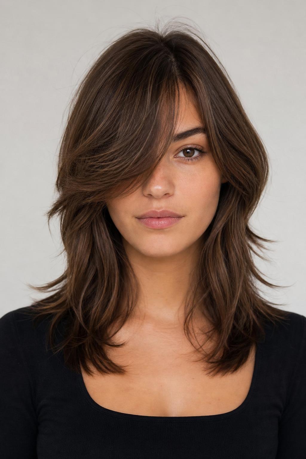 Wolf Cut with Side-Swept Wispy Bangs