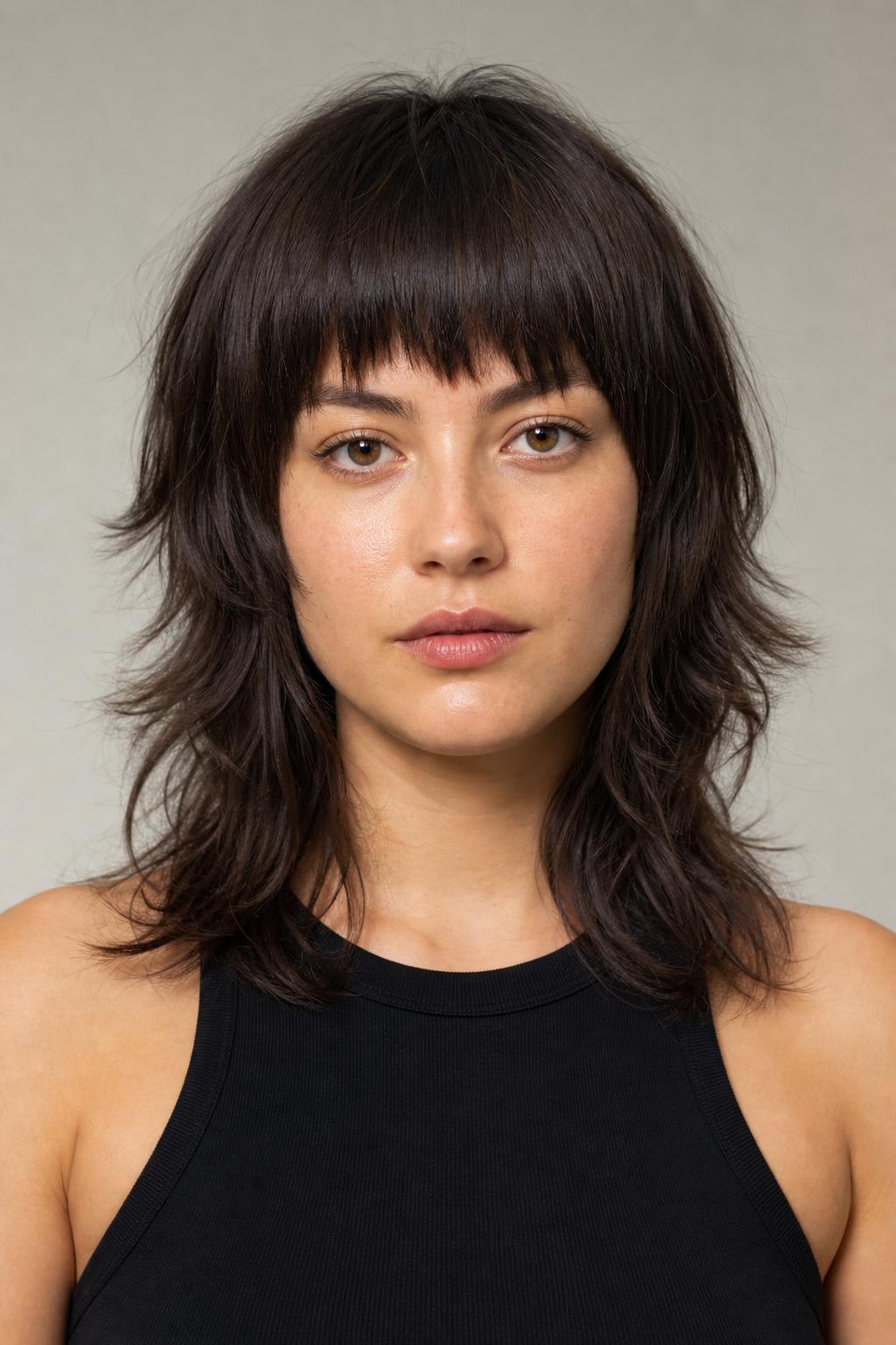 Wolf Cut with Textured Blunt Bangs