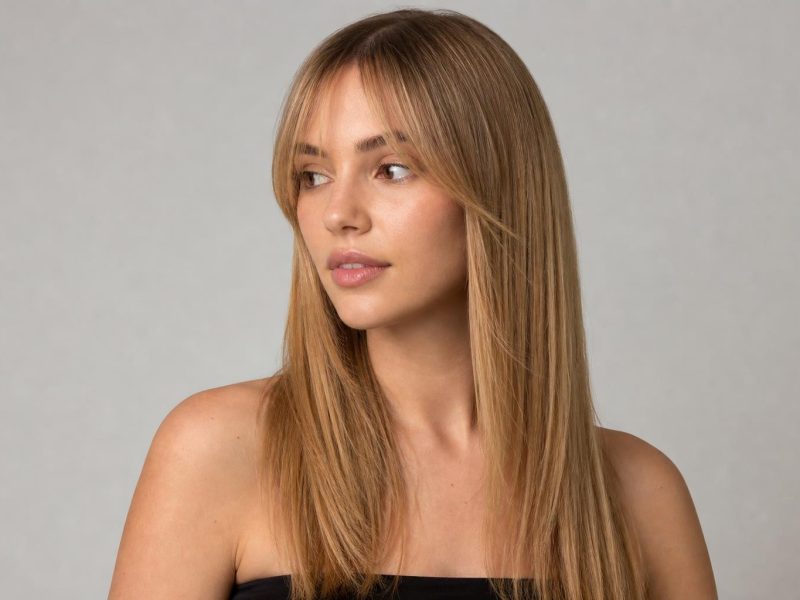 Y2K Bangs with Thin Wispy Fringe and Face-Framing Strands on Blonde Hair