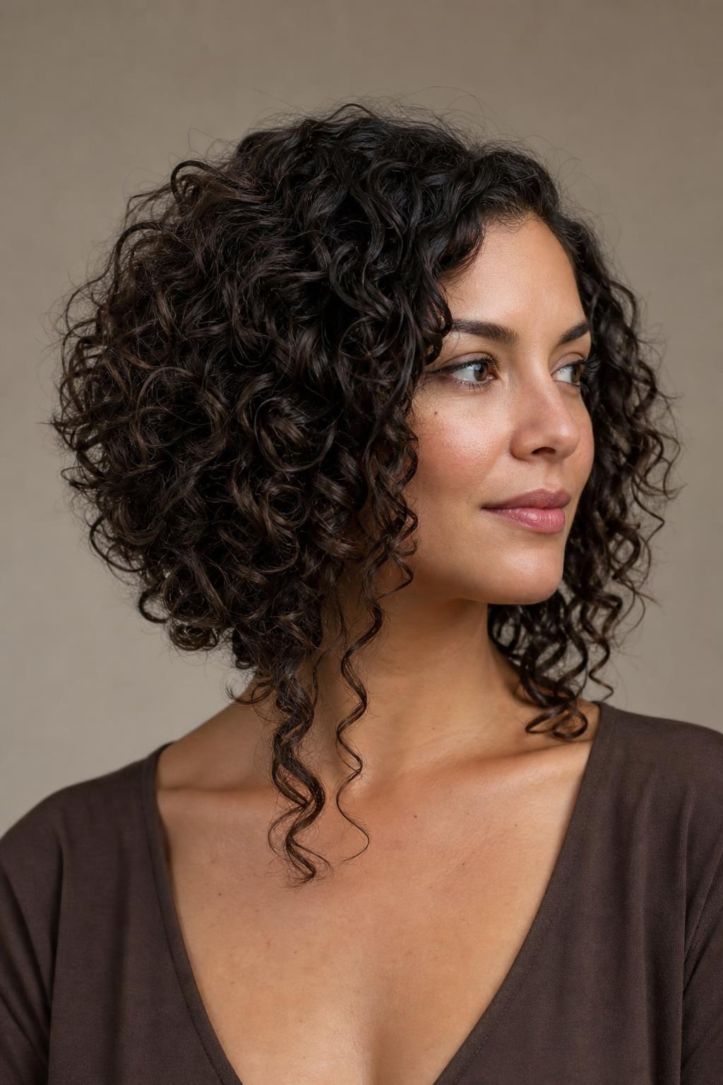 Curly A-Line Lob Softening a Square Jaw with a Longer Front