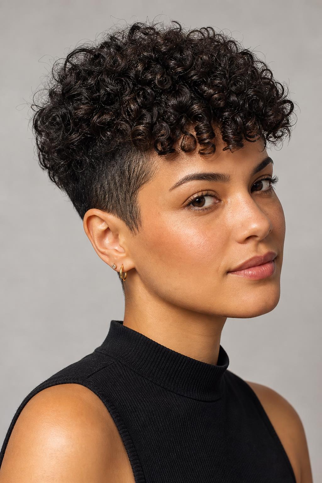 Cropped Curly Cut with a Hidden Undercut Removing Side Bulk
