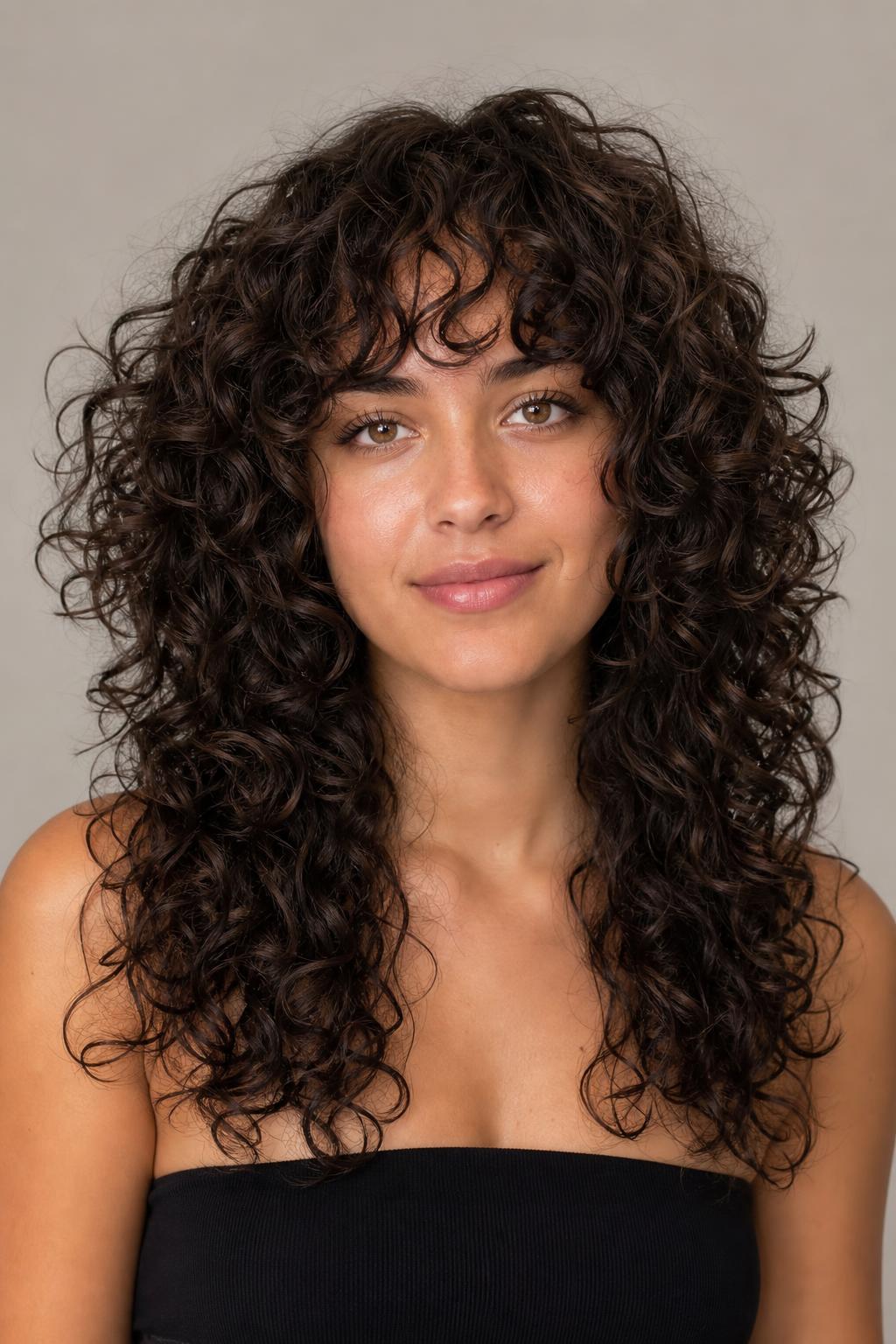 Curly Butterfly Cut with Chin-Length Top Layers Over Long 3A Curls