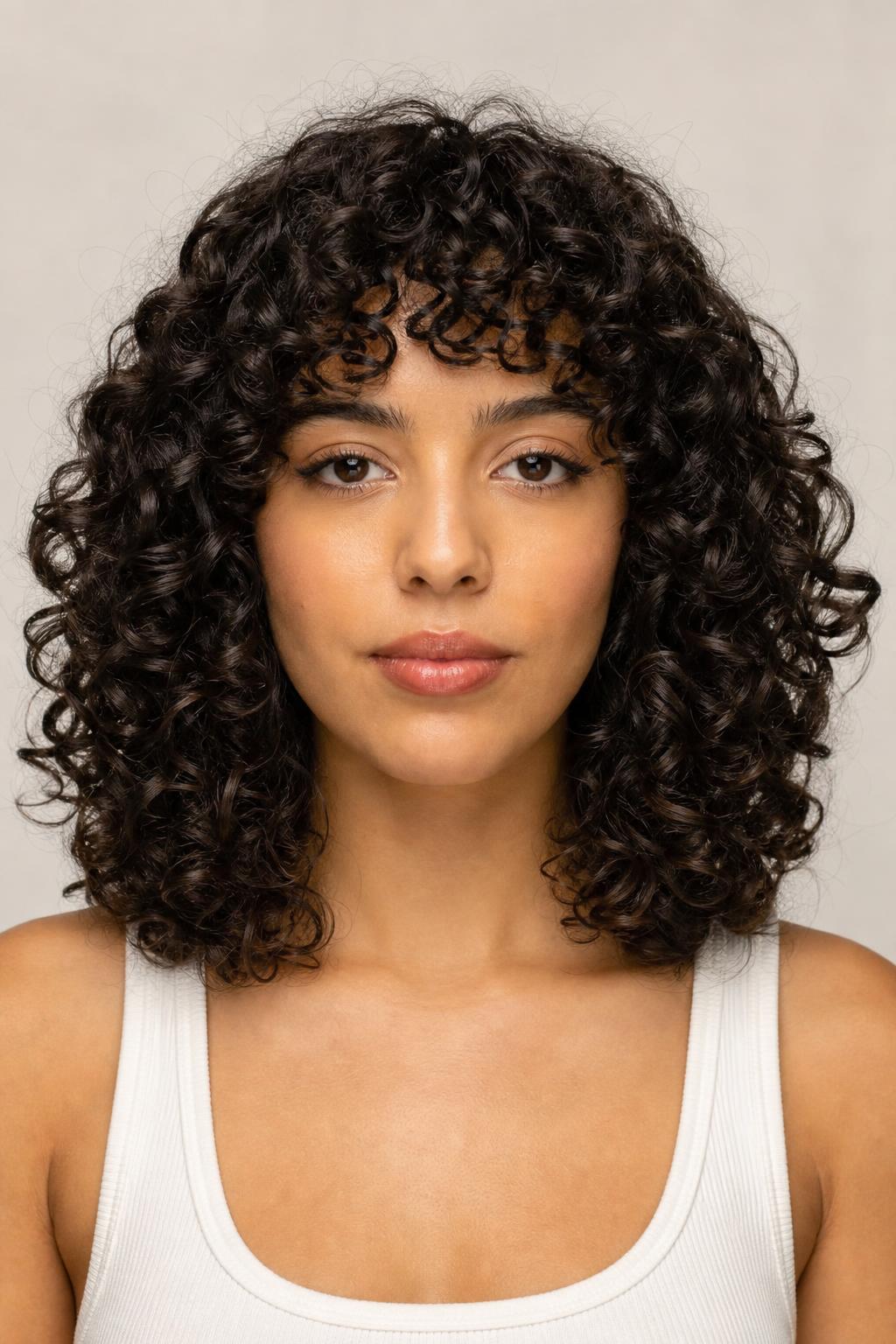 Retro Curly Fringe Cut Dry to Sit Just Above the Brows