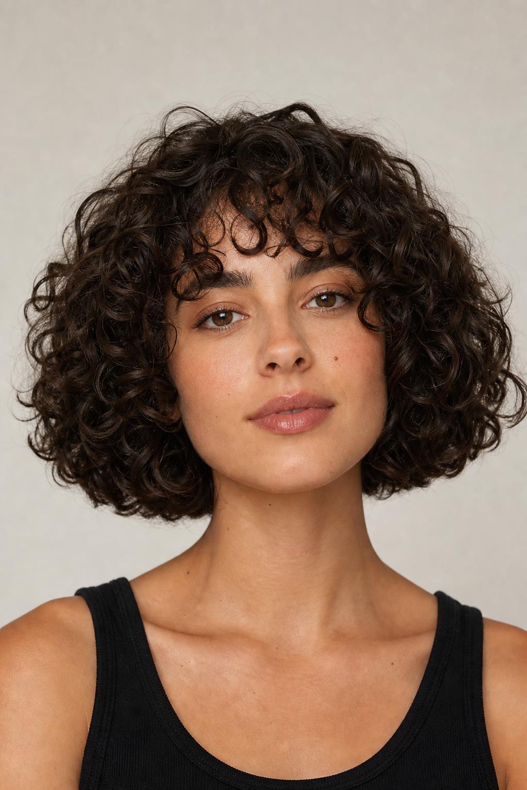 Curly Italian Bob with a Full Rounded Chin-Grazing Outline