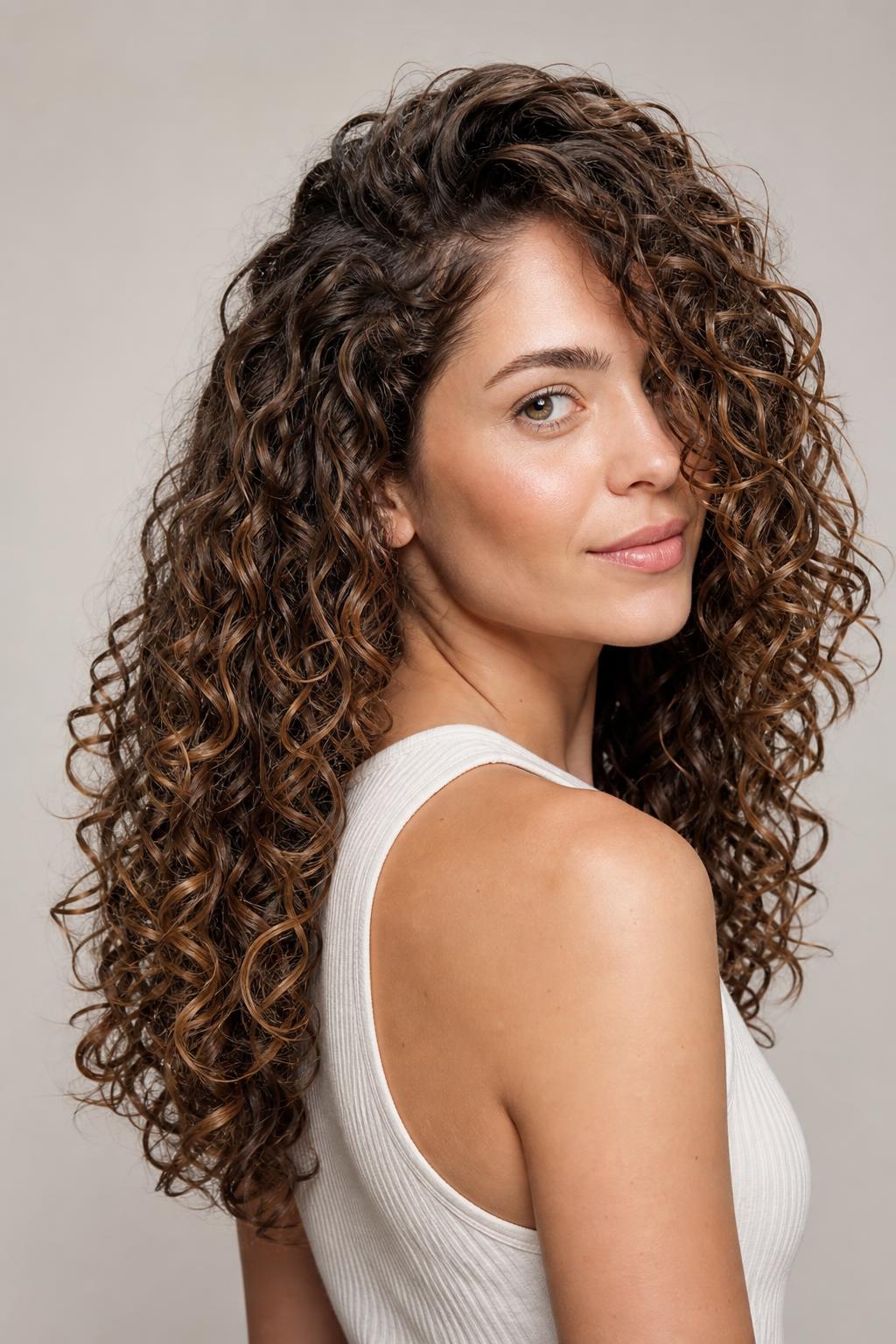 Deep Side Part Adding Asymmetric Lift to Long 3A Curls