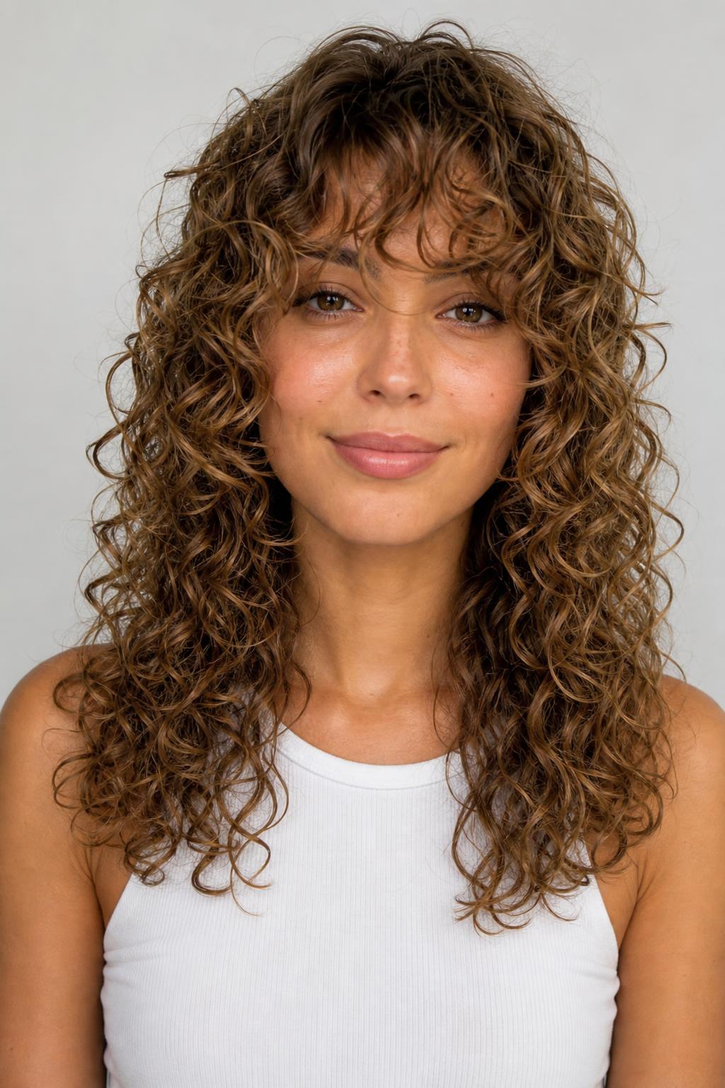 Graduated Face-Framing Tiers Spotlighting Curls at the Cheeks