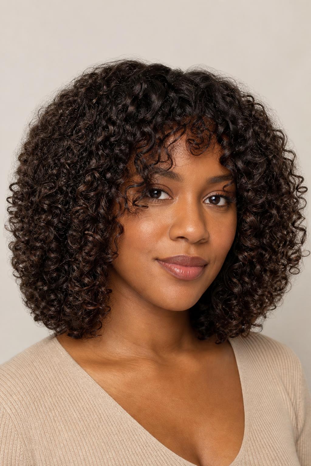Face-Framing Curly Layers Landing at the Cheekbone