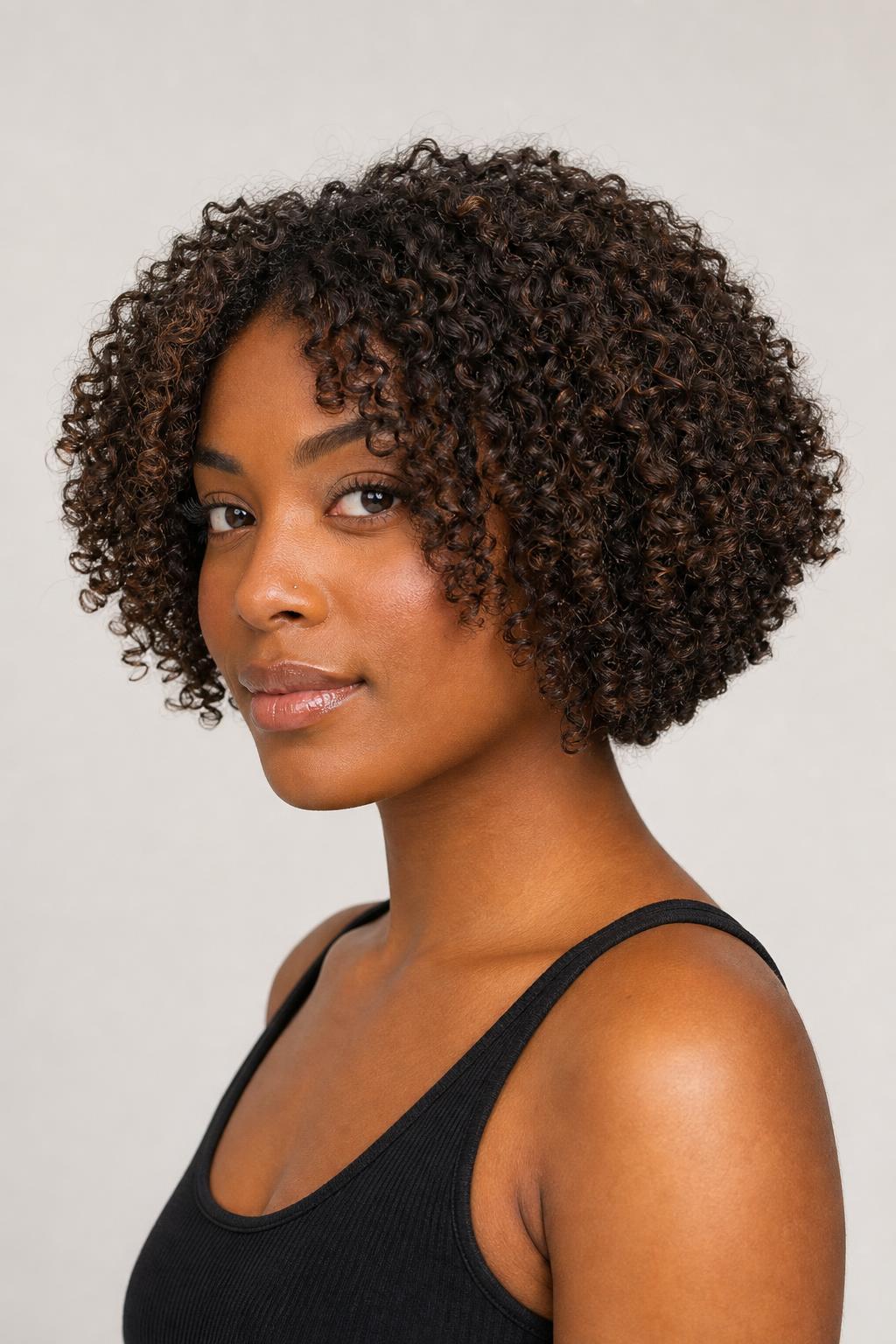 Stacked Curly Bob Pushing Fine 3C Coils into a Rounded Back