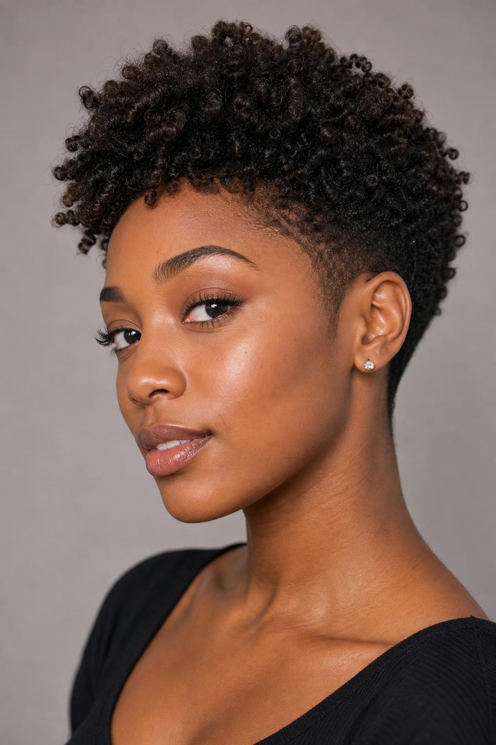Tapered Curly Cut with a Full Rounded Crown and Clean Nape