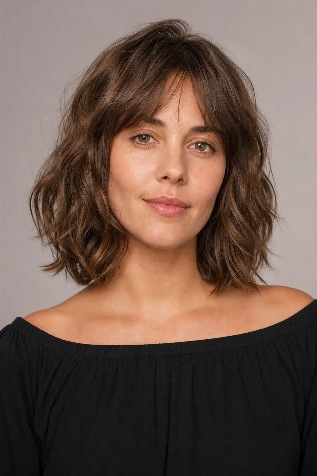 Air-Dried Natural Waves with Loose Texture through the Mid-Lengths