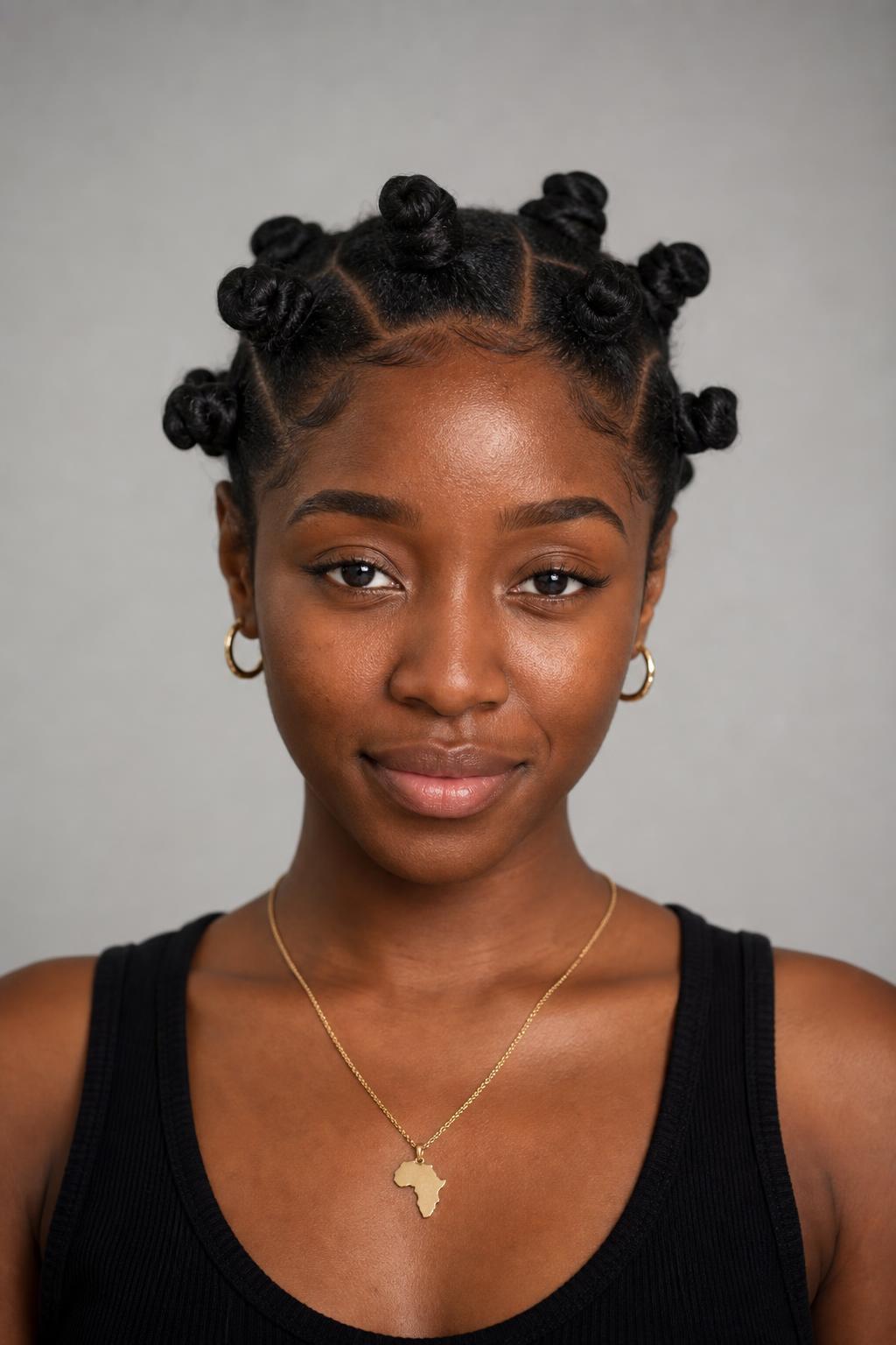 Bantu Knots Set in Even Square Sections on Natural Dark Hair