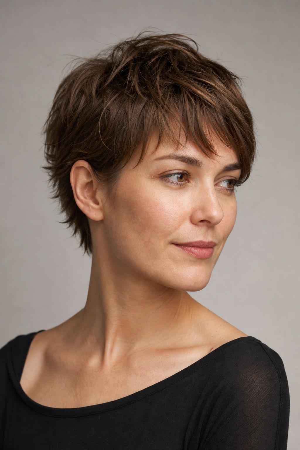 Short Textured Crop with Piecey Ends on Medium Brown Hair