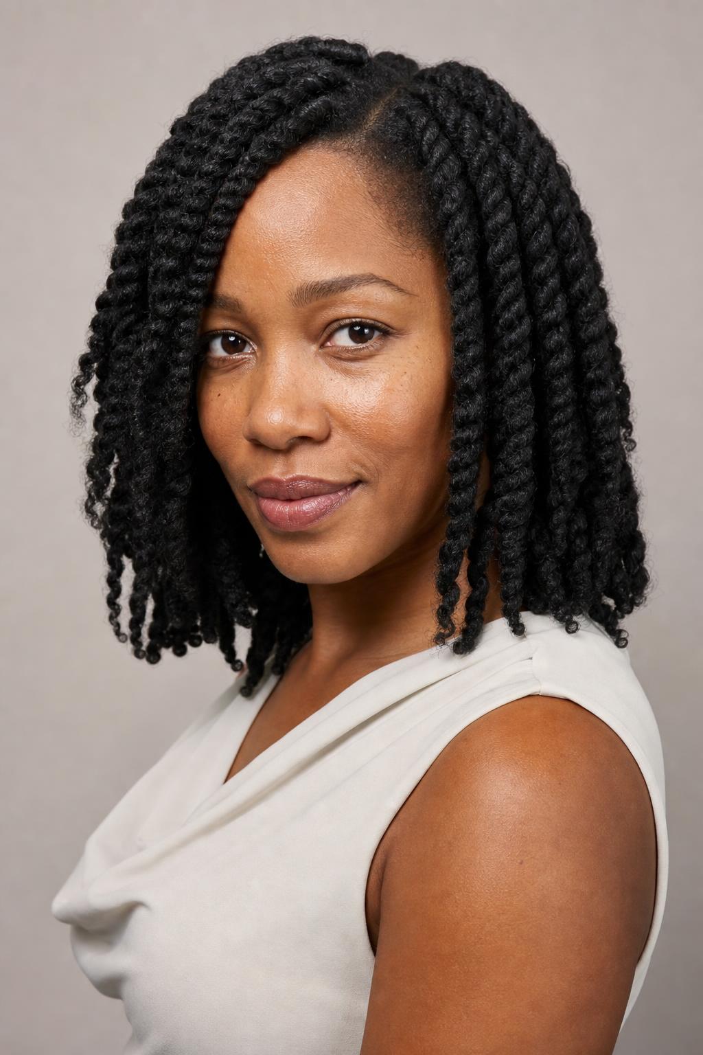 Shoulder-Length Two-Strand Twists with Even Tension on Natural Hair