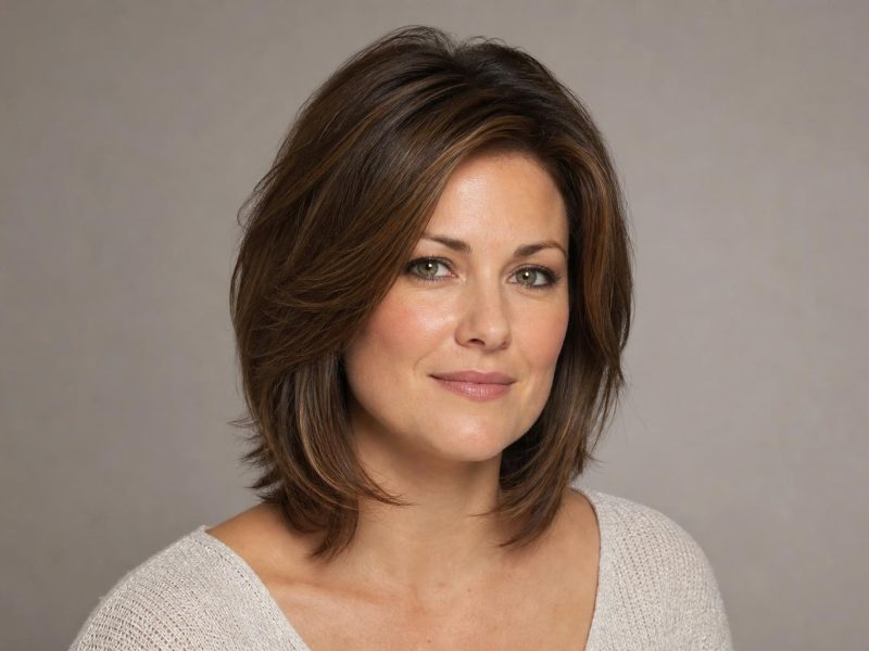 Layered Haircut with Volume on Top Balancing a Triangle Pear Face Shape