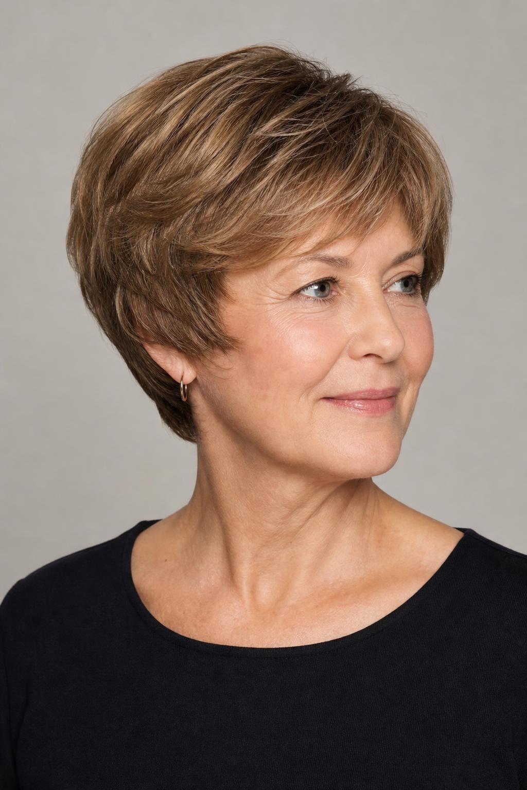 Bixie Cut with a Rounded Outline Covering the Ears and Nape