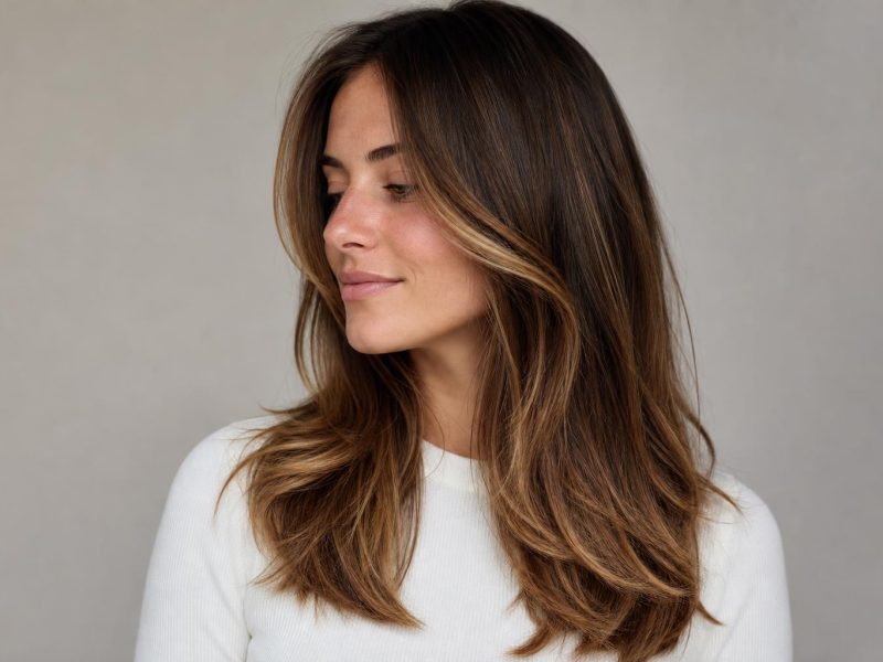 Fine Blonde Highlights Woven Through Brown Hair