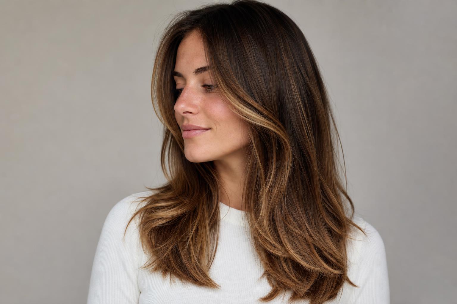 Fine Blonde Highlights Woven Through Brown Hair