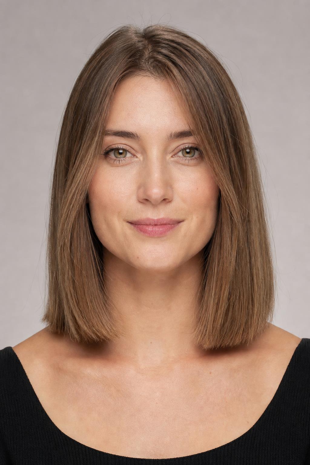 Blunt Collarbone-Length Cut with Full Dense Ends on Fine Light Brown Hair
