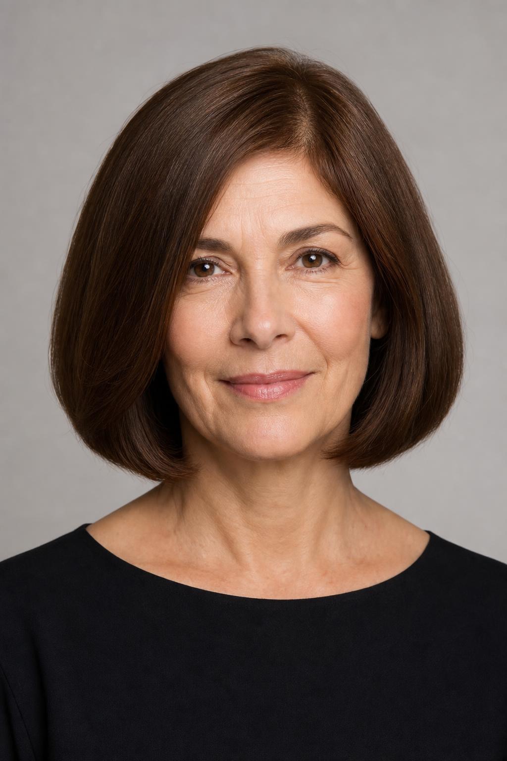 Chin-Length Bob with Bulk Removed Inside the Shape and a Smooth Outer Surface