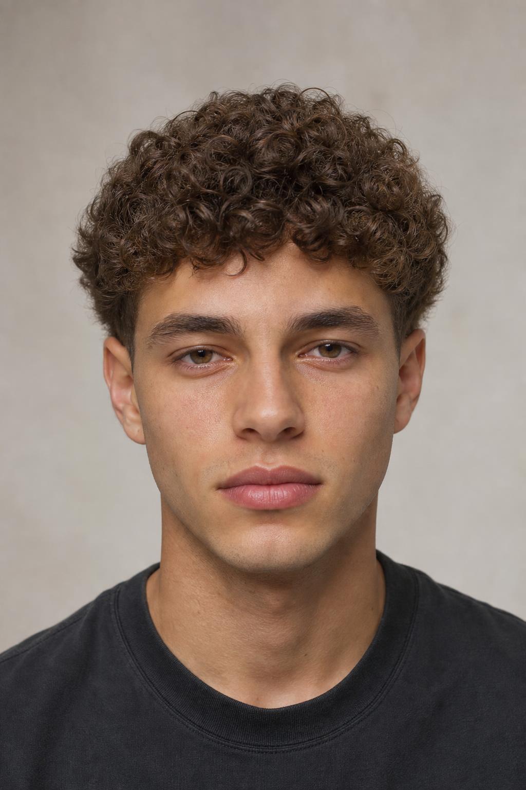Loose 3a Curls Cut into a Round Crop with Low Tapered Sides