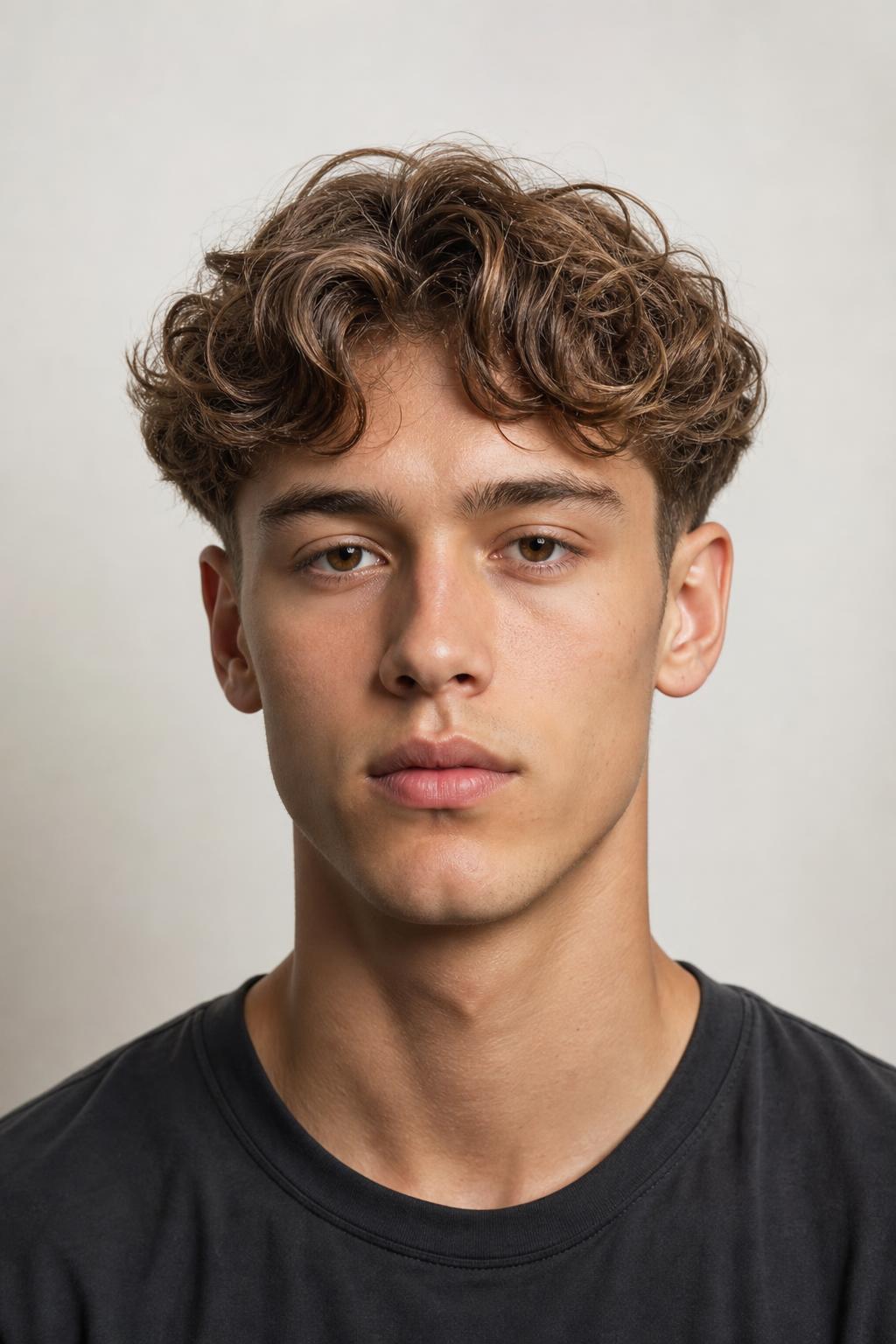 Loose Permed Waves Kept Low and Wide on a Long Face with Light Brown Hair