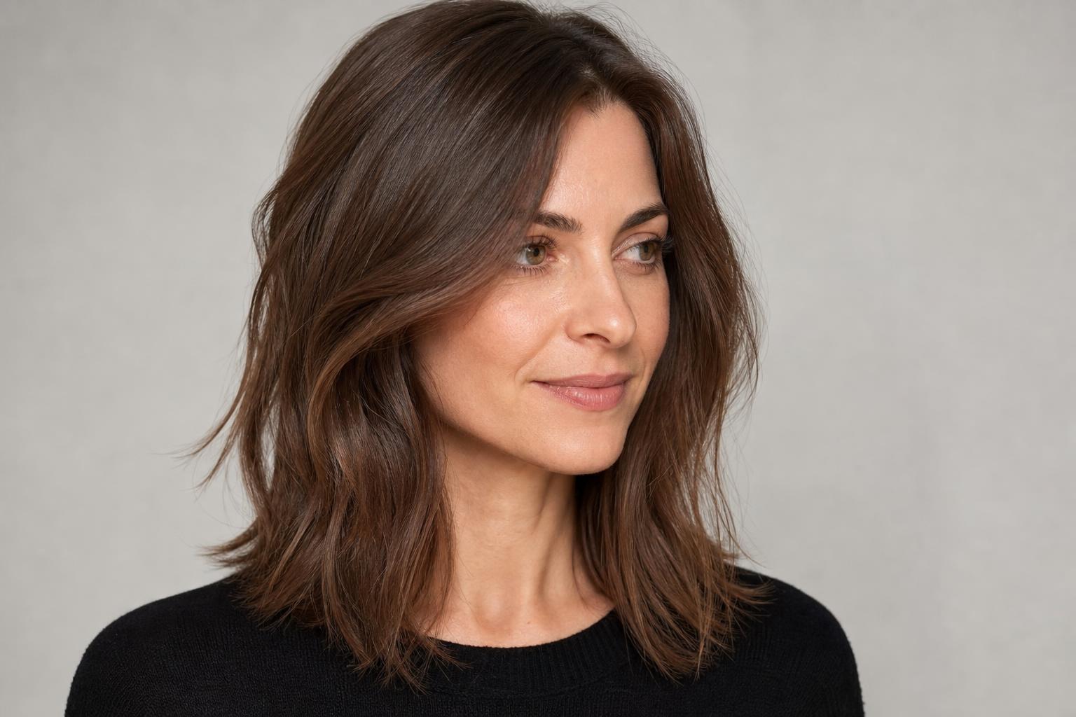 Freshly Washed Mid-Length Brown Hair with a Clean Matte Root Area
