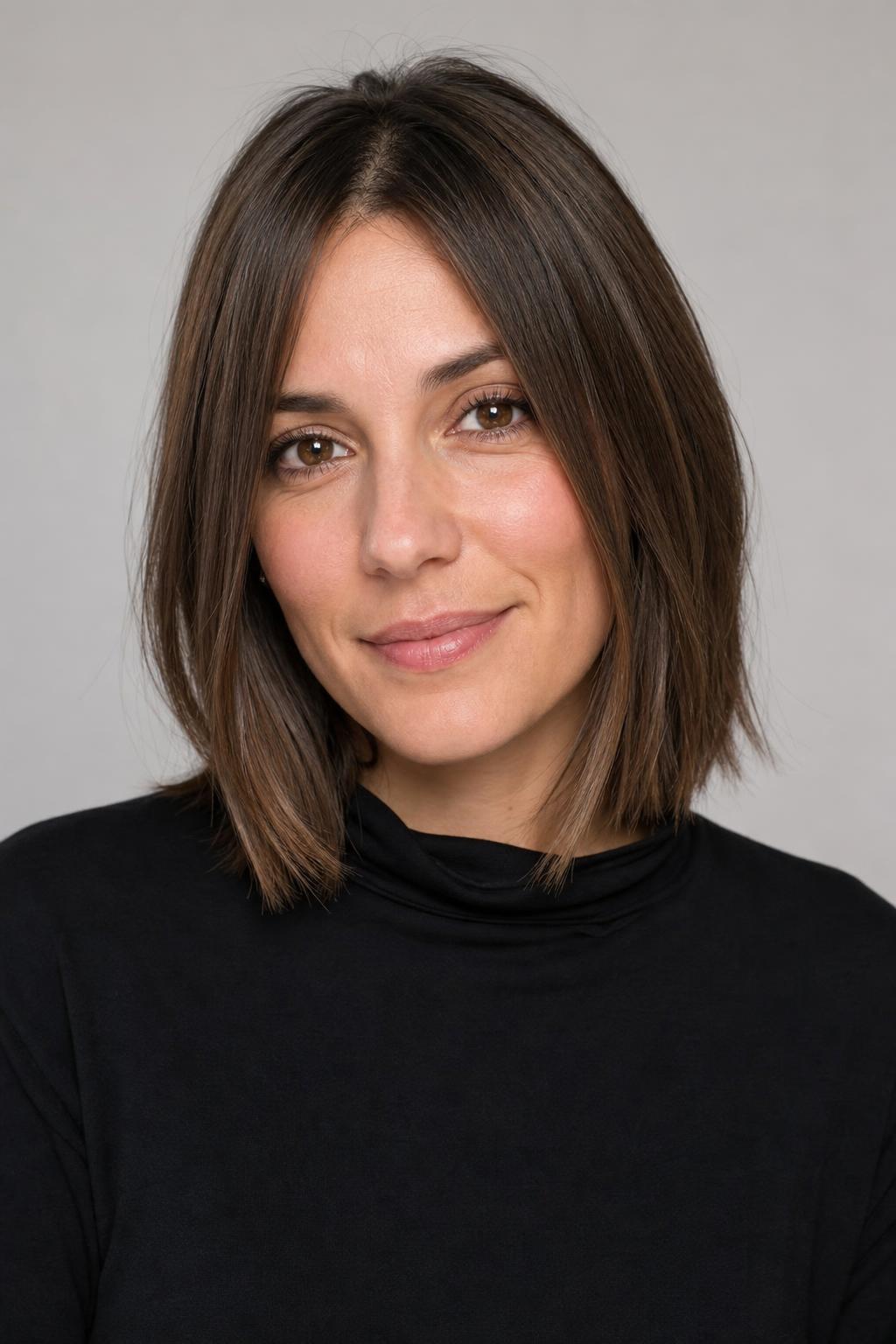 Collarbone-Length Cut with Angled Face-Framing Pieces Starting at the Chin