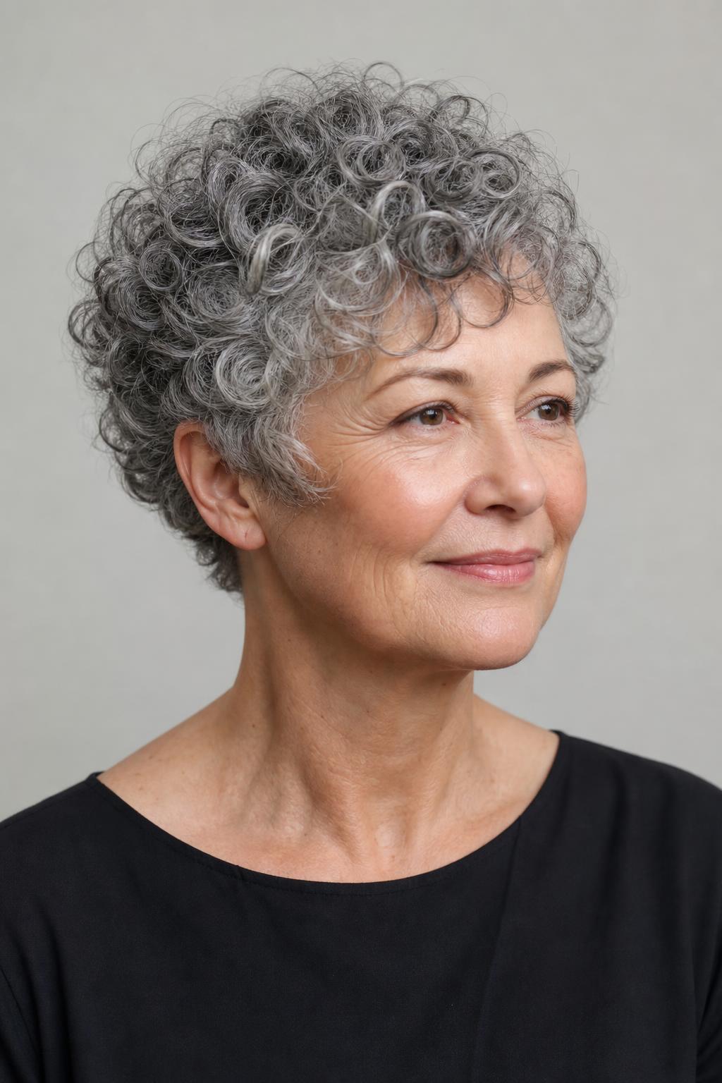 Short Curly Cut with Length Kept Longest at the Crown and Graduated to the Nape