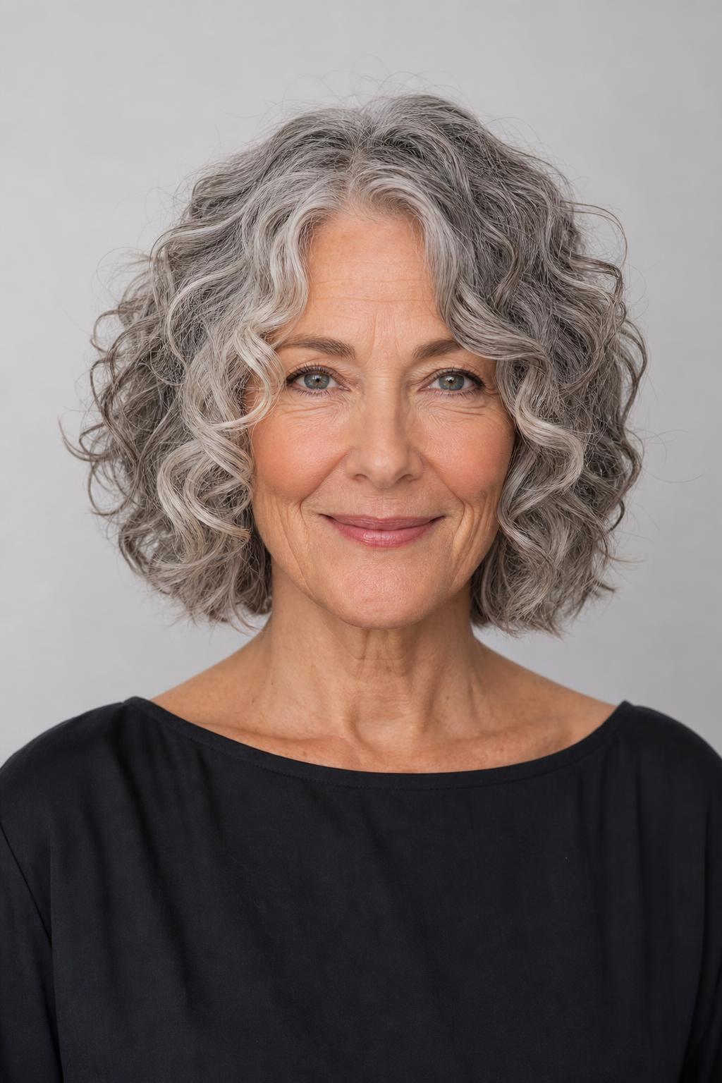 Curly Lob at Collarbone Length with Angled Face-Framing Curls from the Cheekbone