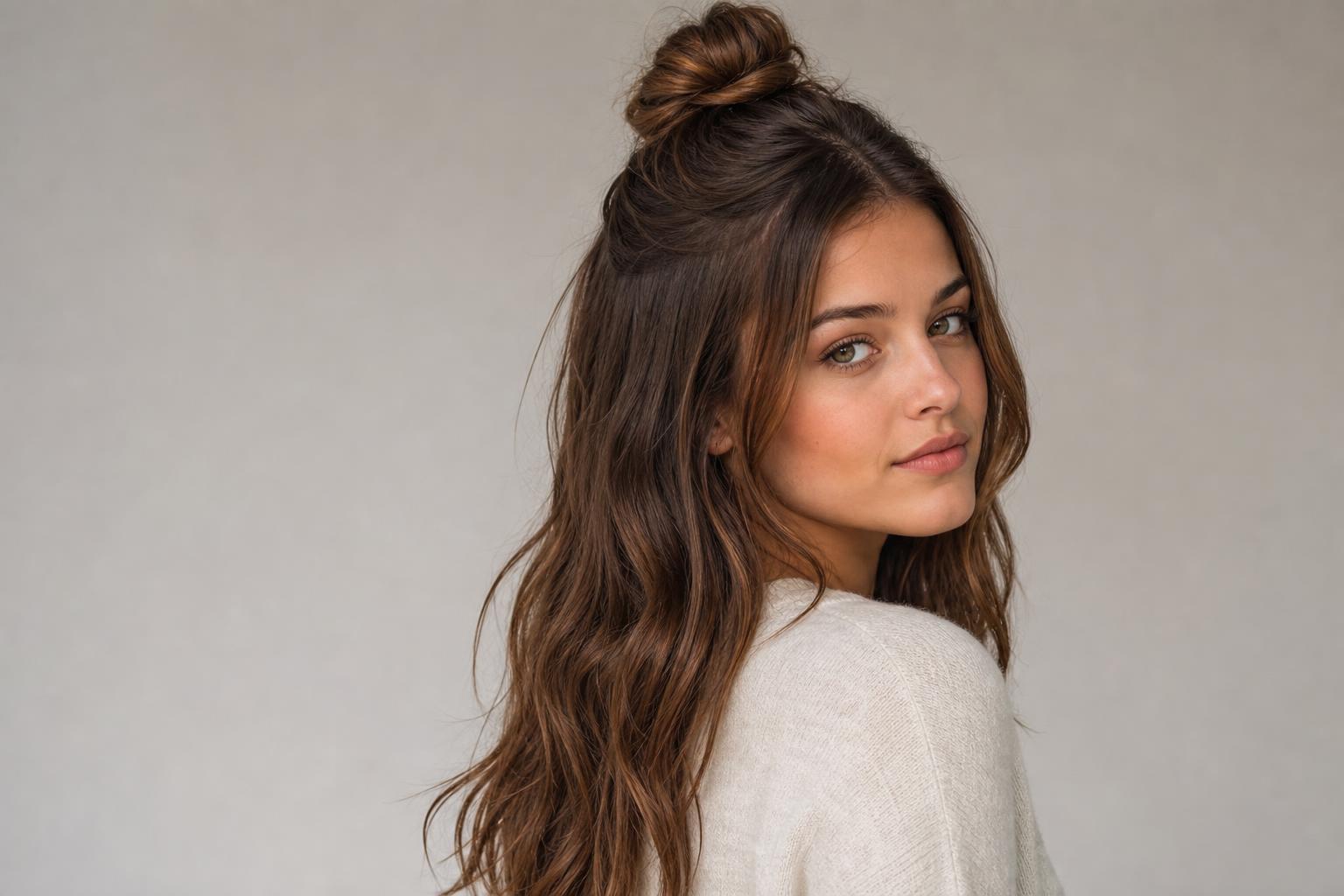Soft Half-Up Knot Worn With Loose Waves