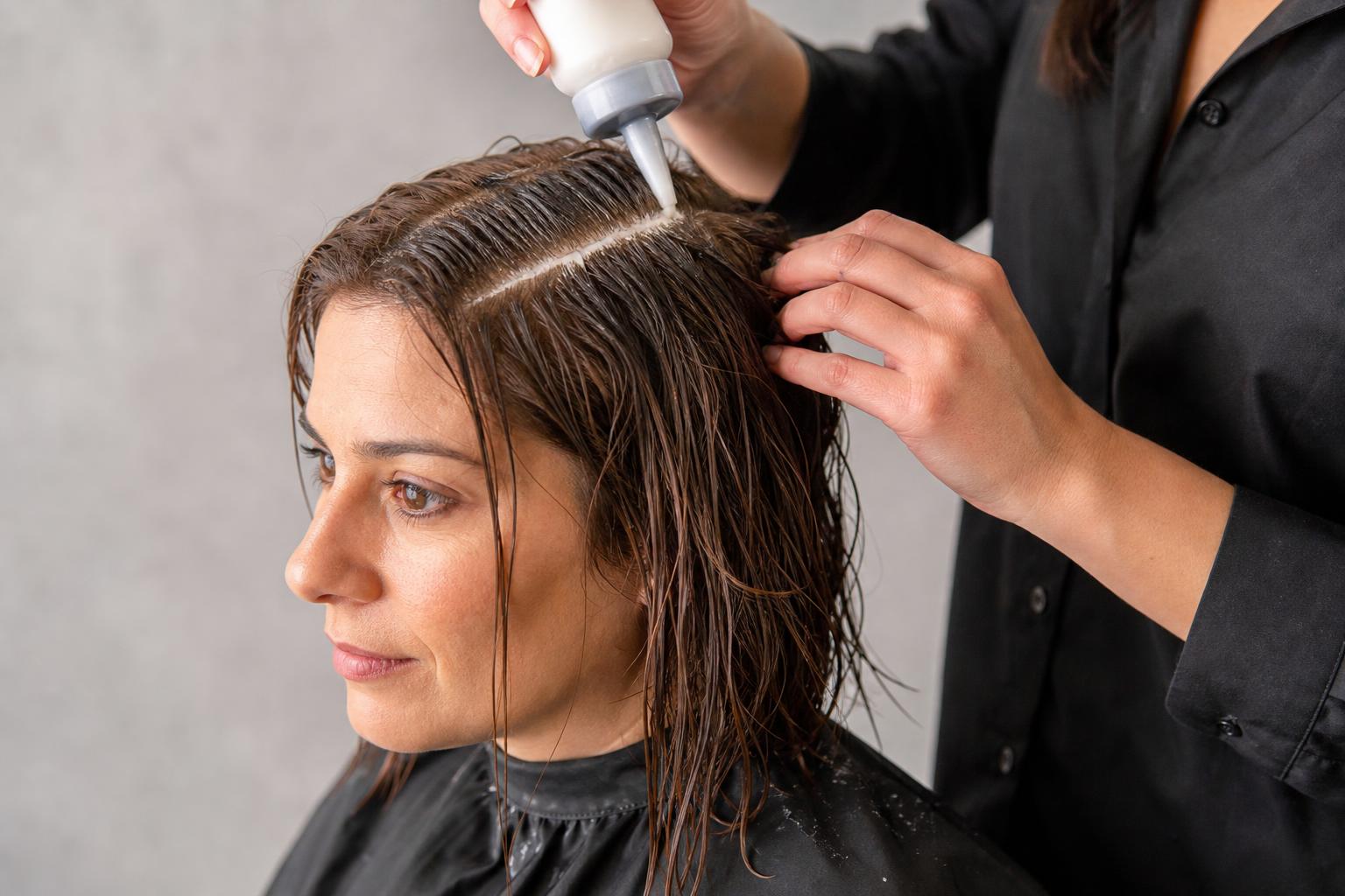 Hair Parted into Sections at the Crown to Apply Shampoo Along the Part Lines