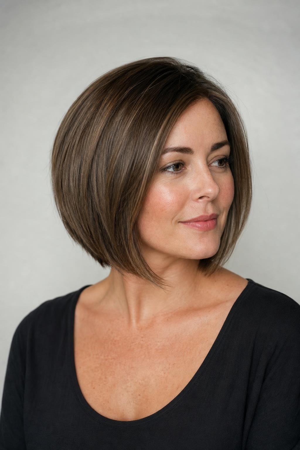 Soft A-Line Bob Angled Longer at the Front and Grazing the Jaw