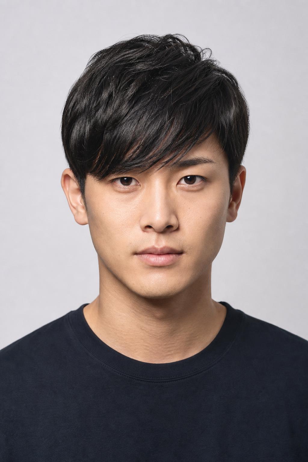 Angular Diagonal Fringe Cut Longer on One Side on Dark Straight Hair