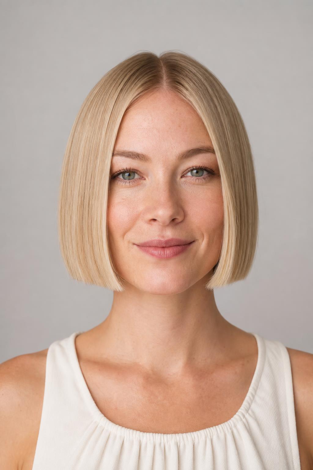 Blunt Chin-Length Bob with a Solid Perimeter on Fine Straight Blonde Hair