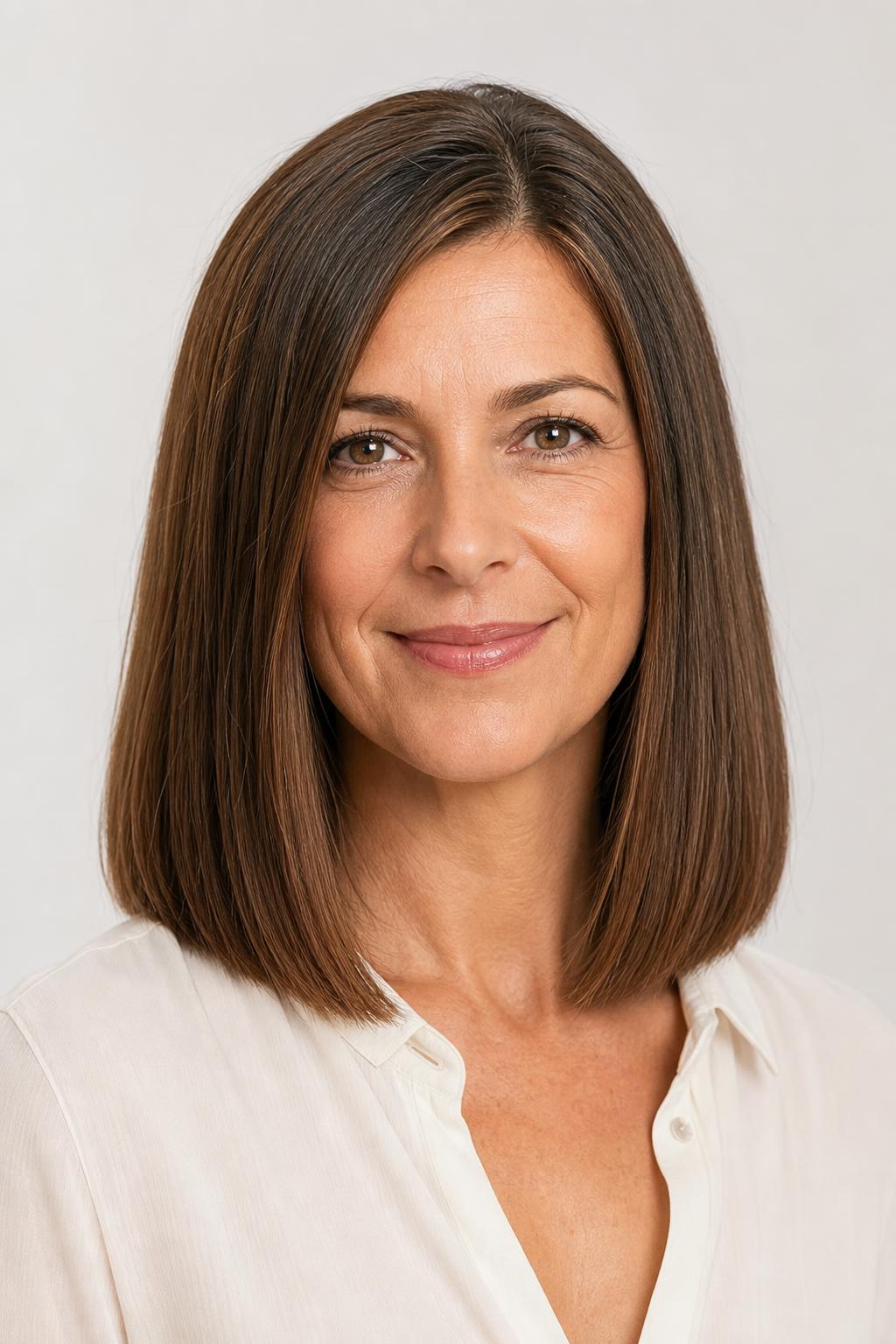 Shoulder-Length Blunt Lob with No Layers on Medium Density Brown Hair