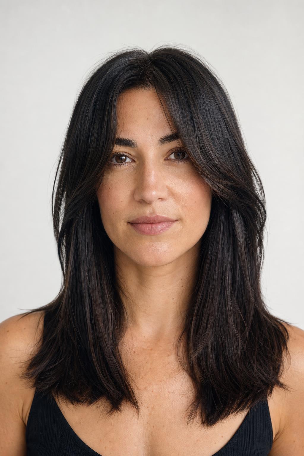Long Blunt Cut with Curtain Bangs Grown Out to Jaw-Length Face Framing