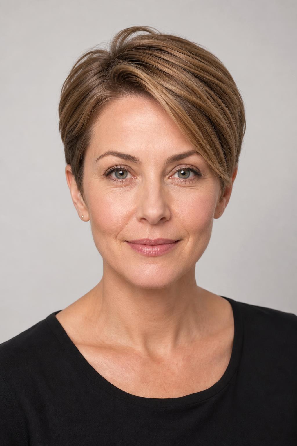 Side-Swept Pixie with a Deep Part and Extra Crown Length on Light Brown Hair