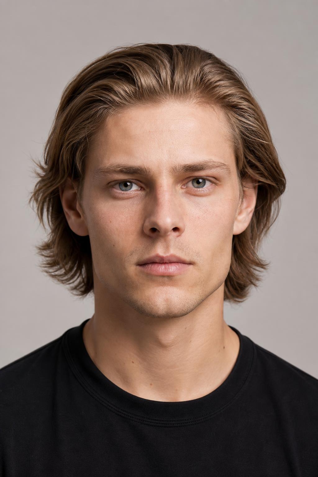 Mid-Length Flow Pushed Straight Back and Feathered at the Ears