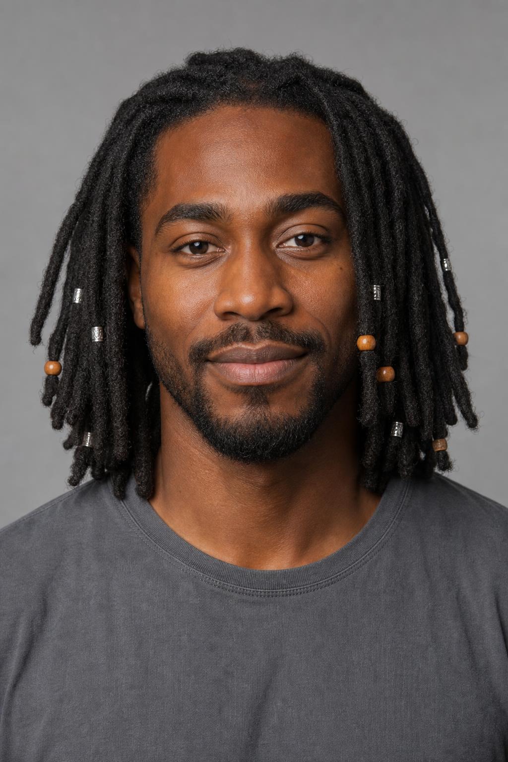 Freeform Locs Finished With Metal Cuffs and Wooden Beads