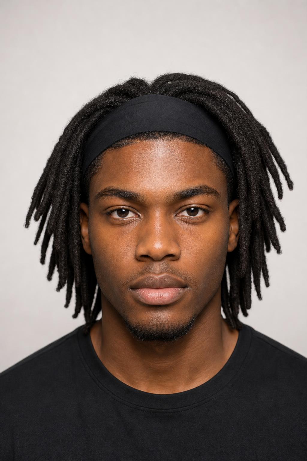 Freeform Locs Pushed Back Behind a Wide Fabric Headband