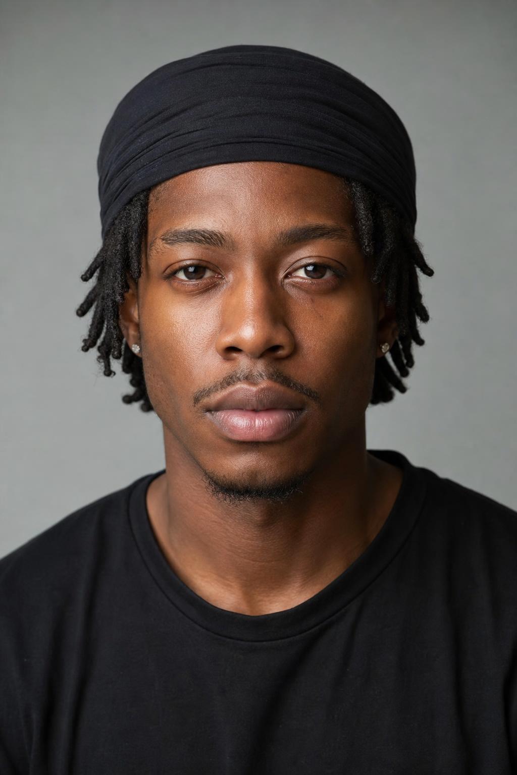 Young Freeform Locs Contained Under a Plain Fabric Headwrap