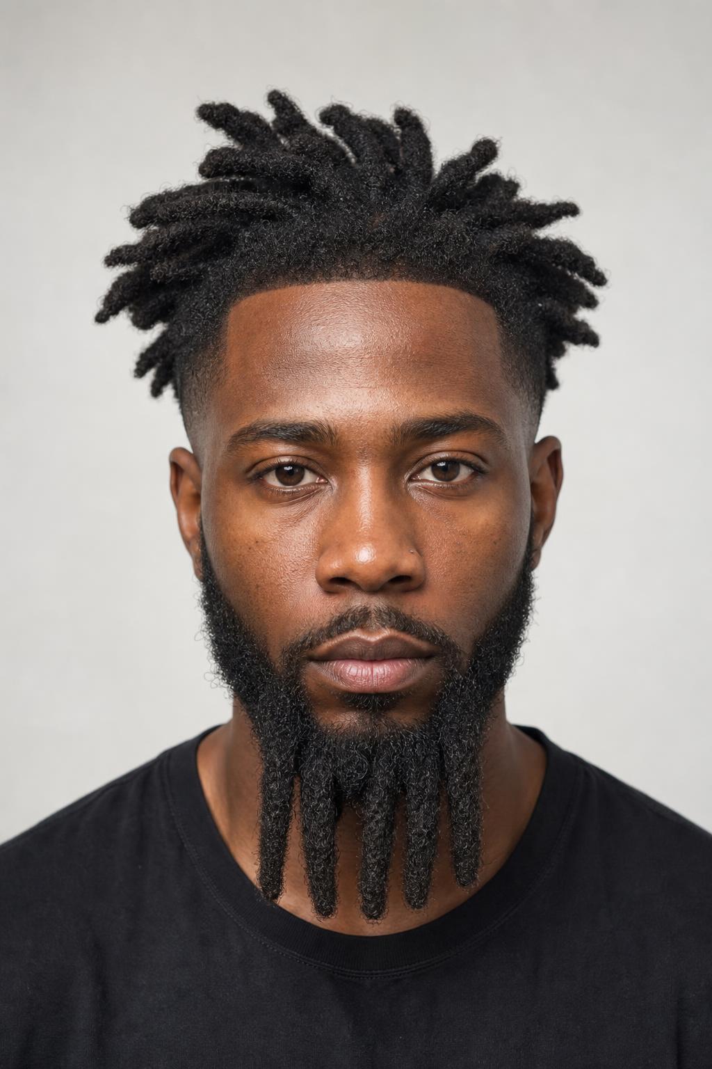 Tapered Freeform Locs Connecting Into a Full Locked Beard