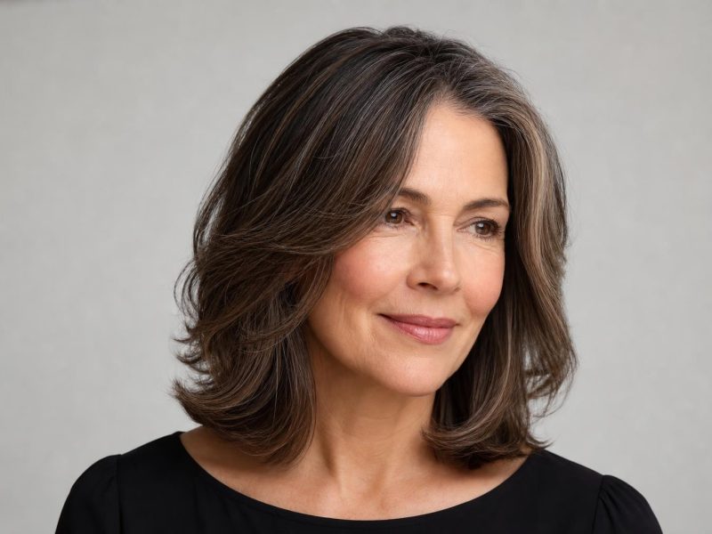 Softly Blended Grays Through Dark Brown Hair